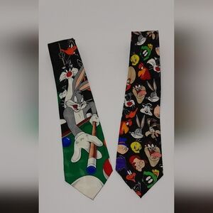 - Vintage Looney Tunes Men's Ties Hand Made 100% Silk. Pre-owned  Set of 2